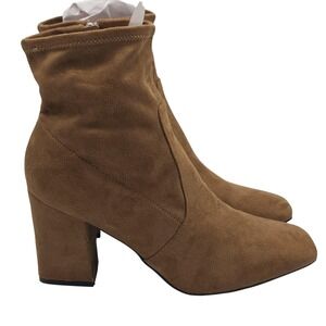 Liz Claiborne Boots Womens Size 11M Brown Suede‎ Ankle Block Heel Zip Square Toe